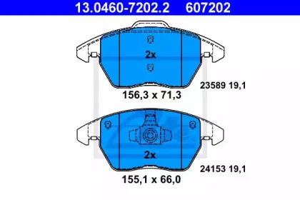 13.0460-7202.2 ATE Комплект тормозных колодок, дисковый тормоз 13.0460-7202.2 ATE Комплект тормозных колодок, дисковый тормоз