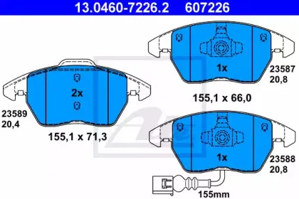 13.0460-7226.2 ATE Комплект тормозных колодок, дисковый тормоз 13.0460-7226.2 ATE Комплект тормозных колодок, дисковый тормоз