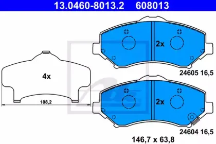 13.0460-8013.2 ATE Комплект тормозных колодок, дисковый тормоз 13.0460-8013.2 ATE Комплект тормозных колодок, дисковый тормоз