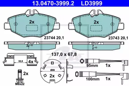 13.0470-3999.2 ATE Комплект тормозных колодок, дисковый тормоз 13.0470-3999.2 ATE Комплект тормозных колодок, дисковый тормоз