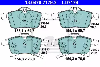 13.0470-7179.2 ATE Комплект тормозных колодок, дисковый тормоз 13.0470-7179.2 ATE Комплект тормозных колодок, дисковый тормоз