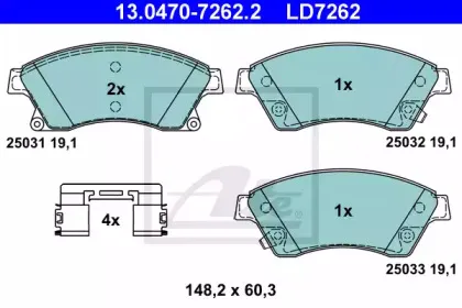 13.0470-7262.2 ATE Комплект тормозных колодок, дисковый тормоз 13.0470-7262.2 ATE Комплект тормозных колодок, дисковый тормоз