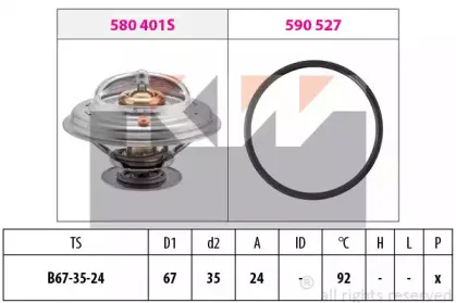 580 401 KW Термостат, охлаждающая жидкость 580 401 KW Термостат, охлаждающая жидкость