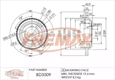 BD-3509 FREMAX Тормозной диск BD-3509 FREMAX Тормозной диск