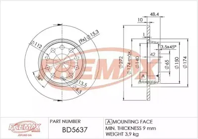 BD-5637 FREMAX Тормозной диск BD-5637 FREMAX Тормозной диск