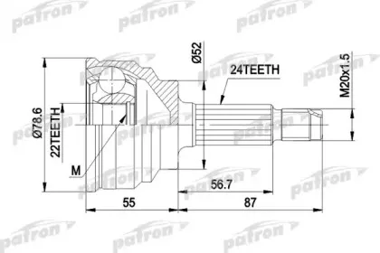 PCV1024 PATRON Шарнирный комплект, приводной вал PCV1024 PATRON Шарнирный комплект, приводной вал