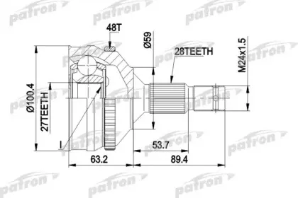 PCV1180 PATRON Шарнирный комплект, приводной вал PCV1180 PATRON Шарнирный комплект, приводной вал