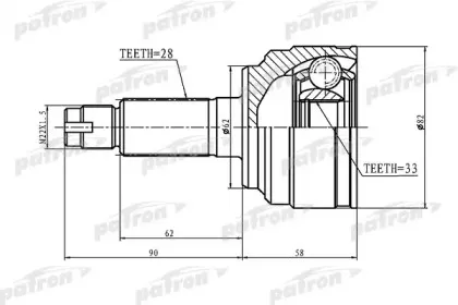 PCV1185 PATRON Шарнирный комплект, приводной вал PCV1185 PATRON Шарнирный комплект, приводной вал