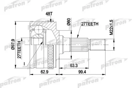 PCV1298 PATRON Шарнирный комплект, приводной вал PCV1298 PATRON Шарнирный комплект, приводной вал