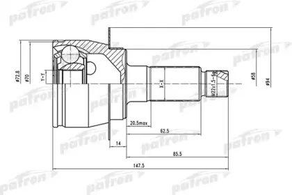 PCV1558 PATRON Шарнирный комплект, приводной вал PCV1558 PATRON Шарнирный комплект, приводной вал
