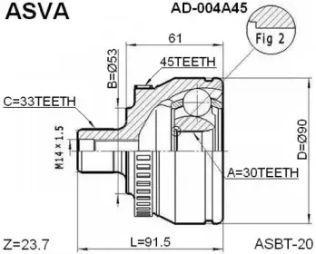 AD-004A45 ASVA Шарнирный комплект, приводной вал AD-004A45 ASVA Шарнирный комплект, приводной вал