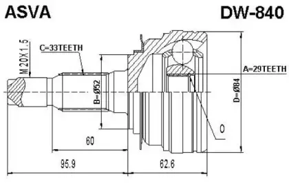 DW-840 ASVA Шарнирный комплект, приводной вал DW-840 ASVA Шарнирный комплект, приводной вал