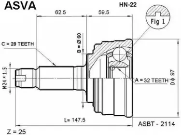 HN-22 ASVA Шарнирный комплект, приводной вал HN-22 ASVA Шарнирный комплект, приводной вал