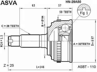 HN-29A50 ASVA Шарнирный комплект, приводной вал HN-29A50 ASVA Шарнирный комплект, приводной вал