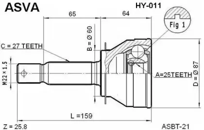 HY-011 ASVA Шарнирный комплект, приводной вал HY-011 ASVA Шарнирный комплект, приводной вал