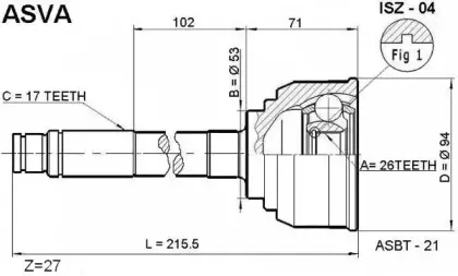 ISZ-04 ASVA Шарнирный комплект, приводной вал ISZ-04 ASVA Шарнирный комплект, приводной вал