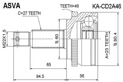 KA-CD2A46 ASVA Шарнирный комплект, приводной вал KA-CD2A46 ASVA Шарнирный комплект, приводной вал