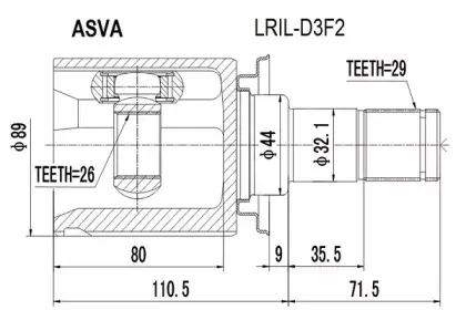 LRIL-D3F2 ASVA Шарнирный комплект, приводной вал LRIL-D3F2 ASVA Шарнирный комплект, приводной вал