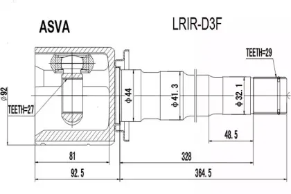 LRIR-D3F ASVA Шарнирный комплект, приводной вал LRIR-D3F ASVA Шарнирный комплект, приводной вал
