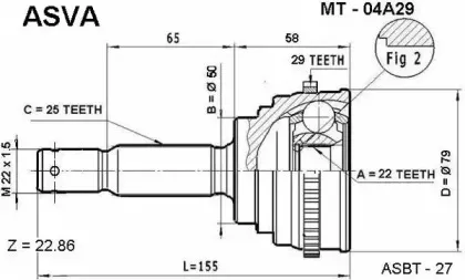 MT-04A29 ASVA Шарнирный комплект, приводной вал MT-04A29 ASVA Шарнирный комплект, приводной вал