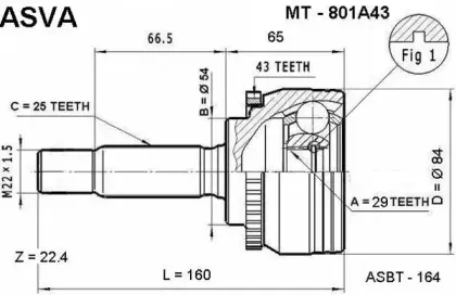 MT-801A43 ASVA Шарнирный комплект, приводной вал MT-801A43 ASVA Шарнирный комплект, приводной вал