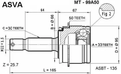 MT-99A50 ASVA Шарнирный комплект, приводной вал MT-99A50 ASVA Шарнирный комплект, приводной вал