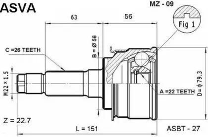 MZ-09 ASVA Шарнирный комплект, приводной вал MZ-09 ASVA Шарнирный комплект, приводной вал