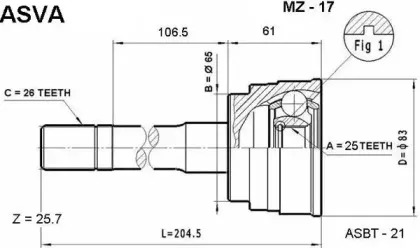 MZ-17 ASVA Шарнирный комплект, приводной вал MZ-17 ASVA Шарнирный комплект, приводной вал