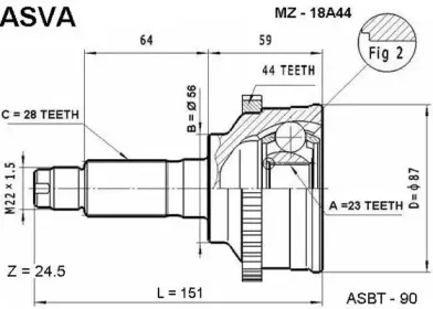 MZ-18A44 ASVA Шарнирный комплект, приводной вал MZ-18A44 ASVA Шарнирный комплект, приводной вал