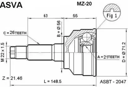 MZ-20 ASVA Шарнирный комплект, приводной вал MZ-20 ASVA Шарнирный комплект, приводной вал