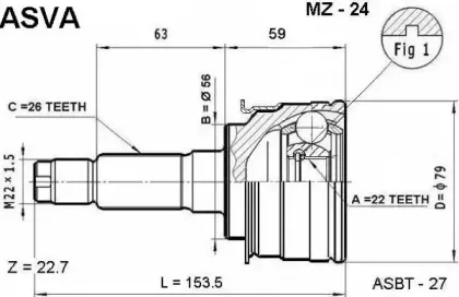 MZ-24 ASVA Шарнирный комплект, приводной вал MZ-24 ASVA Шарнирный комплект, приводной вал