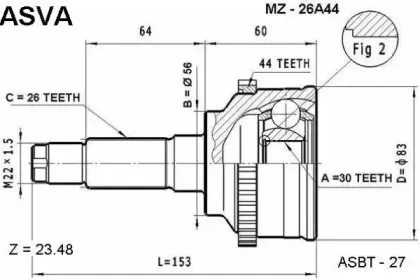 MZ-26A44 ASVA Шарнирный комплект, приводной вал MZ-26A44 ASVA Шарнирный комплект, приводной вал
