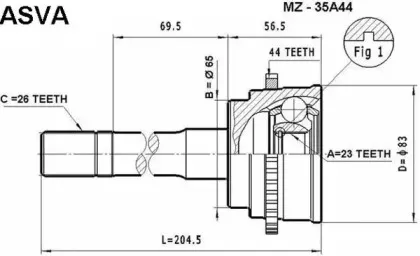 MZ-35A44 ASVA Шарнирный комплект, приводной вал MZ-35A44 ASVA Шарнирный комплект, приводной вал