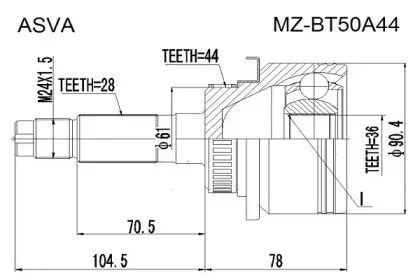 MZ-BT50A44 ASVA Шарнирный комплект, приводной вал MZ-BT50A44 ASVA Шарнирный комплект, приводной вал