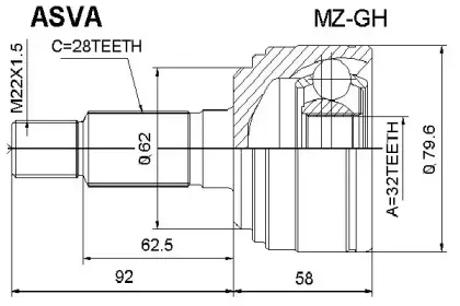 MZ-GH ASVA Шарнирный комплект, приводной вал MZ-GH ASVA Шарнирный комплект, приводной вал