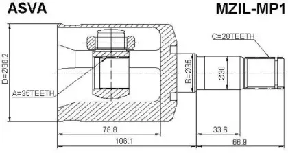 MZIL-MP1 ASVA Шарнирный комплект, приводной вал MZIL-MP1 ASVA Шарнирный комплект, приводной вал