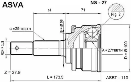 NS-27 ASVA Шарнирный комплект, приводной вал NS-27 ASVA Шарнирный комплект, приводной вал