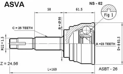 NS62 ASVA Шарнирный комплект, приводной вал NS62 ASVA Шарнирный комплект, приводной вал