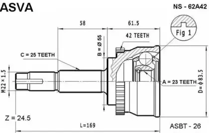NS62A42 ASVA Шарнирный комплект, приводной вал NS62A42 ASVA Шарнирный комплект, приводной вал