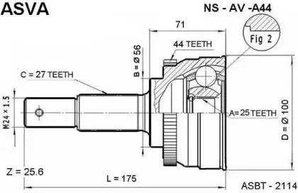 NS-AV-A44 ASVA Шарнирный комплект, приводной вал NS-AV-A44 ASVA Шарнирный комплект, приводной вал