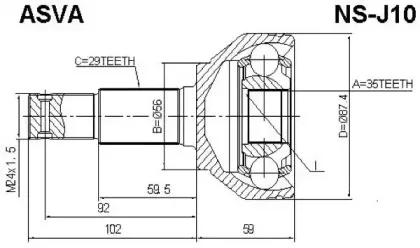NS-J10 ASVA Шарнирный комплект, приводной вал NS-J10 ASVA Шарнирный комплект, приводной вал