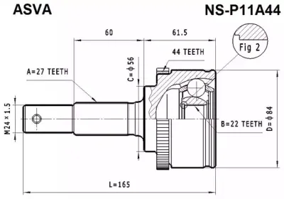 NS-P11A44 ASVA Шарнирный комплект, приводной вал NS-P11A44 ASVA Шарнирный комплект, приводной вал