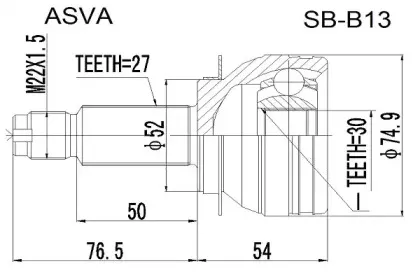 SB-B13 ASVA Шарнирный комплект, приводной вал SB-B13 ASVA Шарнирный комплект, приводной вал