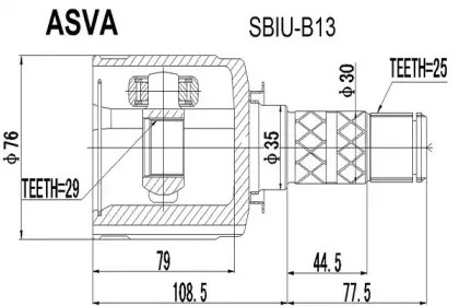 SBIU-B13 ASVA Шарнирный комплект, приводной вал SBIU-B13 ASVA Шарнирный комплект, приводной вал