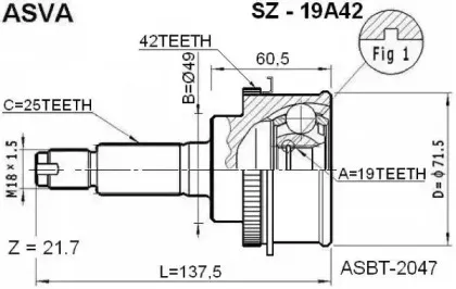 SZ-19A42 ASVA Шарнирный комплект, приводной вал SZ-19A42 ASVA Шарнирный комплект, приводной вал