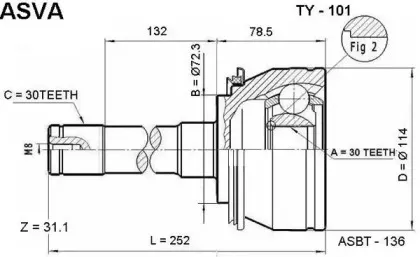 TY-101 ASVA Шарнирный комплект, приводной вал TY-101 ASVA Шарнирный комплект, приводной вал