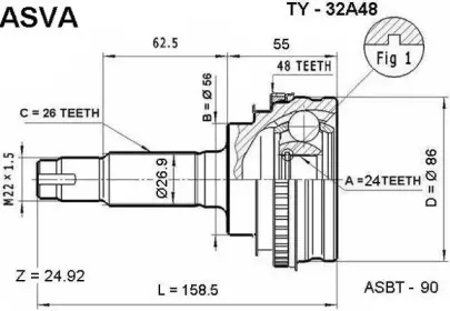 TY-32A48 ASVA Шарнирный комплект, приводной вал TY-32A48 ASVA Шарнирный комплект, приводной вал