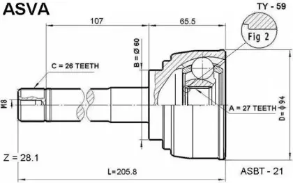 TY-59 ASVA Шарнирный комплект, приводной вал TY-59 ASVA Шарнирный комплект, приводной вал