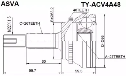 TY-ACV4A48 ASVA Шарнирный комплект, приводной вал TY-ACV4A48 ASVA Шарнирный комплект, приводной вал