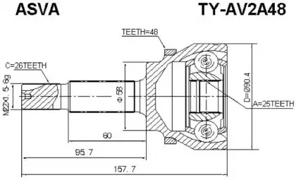 TY-AV2A48 ASVA Шарнирный комплект, приводной вал TY-AV2A48 ASVA Шарнирный комплект, приводной вал